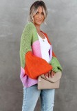 Winter Contrast Color Puff Sleeve Sweater Cardigans