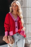 Winter Contrast Color V-Neck Sweater Coat with Pockets