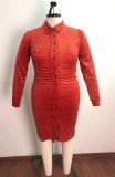 Autumn Plus Size Button Up Orange Tight Blouse Dress