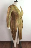 Autumn Plus Size Print Snake Skin Slits V-Neck Party Dress