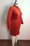 Autumn Plus Size Button Up Orange Tight Blouse Dress