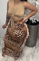 Falda larga con volantes de cintura alta con estampado de leopardo de otoño
