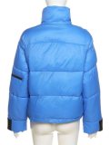 Winter Blue Zipper Turtleneck Long Sleeve Down Coat