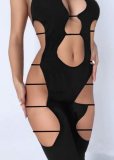 Midnight Sexy Black Hollow Out Halter Jumpsuit