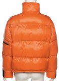 Winter Orange Zipper Turtleneck Long Sleeve Down Coat