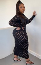 Herbst Plus Size Party Sexy Aushöhlen Rollkragen Schwarz Langes, figurbetontes Kleid