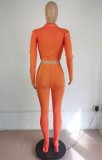 Autumn Party Orange Knit Irregular Crop Top and Slit Bottom Legging Set