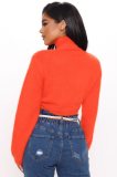 Winter Orange Knit Turtleneck Long Sleeve Pullover Crop Top