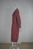 Winter Red Long Sleeve Long Sweater Coat with Pockets