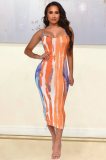 Summer Party Sexy Multi Color Print Cross Back Strap Long Bodycon Dress