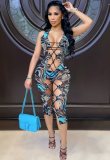 Summer Party Sexy Multi Color Print 3 Piece Lace-Up Dress Set