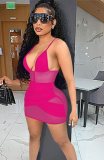 Summer Sexy Pink Straps See Through Bandage  Mini Dress