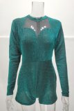 Fall Sexy Green See Through Sequins Long Sleeve Romper