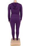 Fall Plus Size Purple Zipper Fitness Two Piece Tracksuits