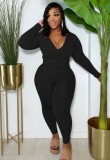 Fall Plus Size Black Zipper Fitness Two Piece Tracksuits