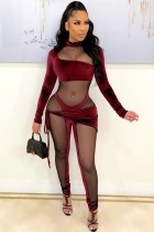 Tuta attillata a maniche lunghe con toppa in velluto rosso sexy autunnale