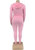 Fall Plus Size Pink Zipper Fitness Two Piece Tracksuits