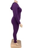 Fall Plus Size Purple Zipper Fitness Two Piece Tracksuits