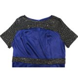 Fall Elegant Royal Blue Short Sleeve Keyhole Skater Dress