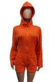 Winter Casual Orange Zipper Hoody Fleece Romper