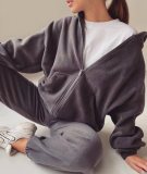 Winter Sport Solid Grey Zipper Long Sleeve Top And Jogger Pant Tracksuit