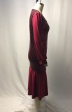 Fall Elegant Red Sequins V Neck Long Sleeve Mermaid Dress
