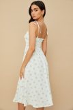 Summer Sexy Floral Print Straps Ruched Slit Midi Dress