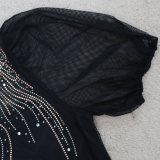 Fall Elegant Black Beaded Puff Short Sleeve Tassels Party Dress