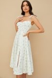 Summer Sexy Floral Print Straps Ruched Slit Midi Dress