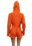 Winter Casual Orange Zipper Hoody Fleece Romper
