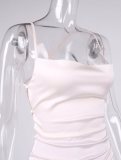 Summer Sexy White Satin Straps Irregular Slit Long Dress