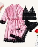 Sexy Pink Nightgown And Panty Lace Lingerie Set