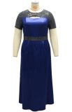 Fall Elegant Royal Blue Short Sleeve Keyhole Skater Dress