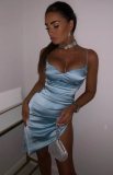 Summer Sexy Blue Straps Slit Mini Dress