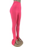 Fall Sexy Pink High Waist Split Tight Pants