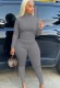 Fall Plus Size Casual Grey High Neck Long Sleeve Top And Pant Set