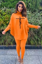 Winter-Orange bedrucktes Oversize-Hemd mit Stehkragen und enge Hose