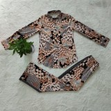 Fall Retro Print Button Up Long Sleeve Top And Loose Pant Set