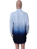 Fall Casual Gradient Blue Long Sleeve Loose Shirt