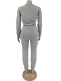 Winter Casual Gray Crop Two Piece Tracksuit
