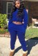 Winter Casual Blue Crop Two Piece Tracksuit