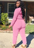 Winter Casual Pink Crop Two Piece Tracksuit