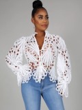 Fall Sexy White Hollow Out Long Sleeve Shirt