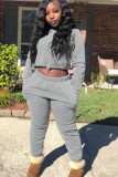 Winter Casual Gray Crop Two Piece Tracksuit