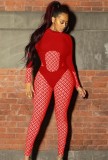 Fall Sexy Red Print Blocked Long Sleeve Jumpsuit