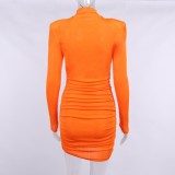 Fall Sexy Orange High Neck Long Sleeve Basic Mini Dress