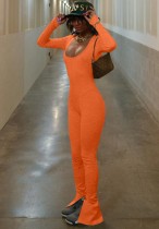 Herfst Sexy Oranje U-hals Backless Slim Flare Jumpsuit