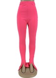 Fall Sexy Pink High Waist Split Tight Pants