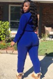 Winter Casual Blue Crop Two Piece Tracksuit