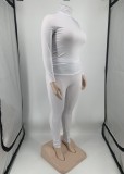 Fall Plus Size Casual White High Neck Long Sleeve Top And Pant Set